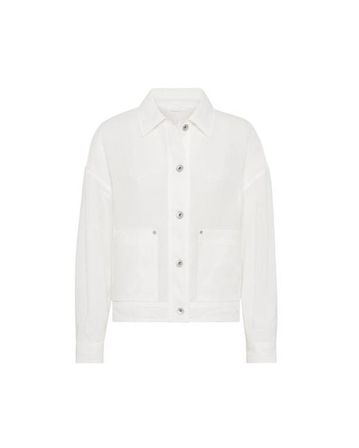 Brunello Cucinelli White Organza Outerwear Jacket With Monili