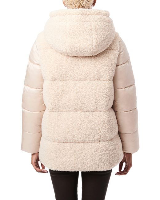Bernardo Mixed Media Quilted Hooded Puffer Jacket in Natural Lyst