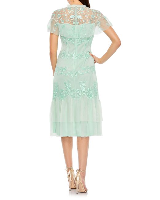 Mac Duggal Green Embroidered Midi A-line Cocktail Dress