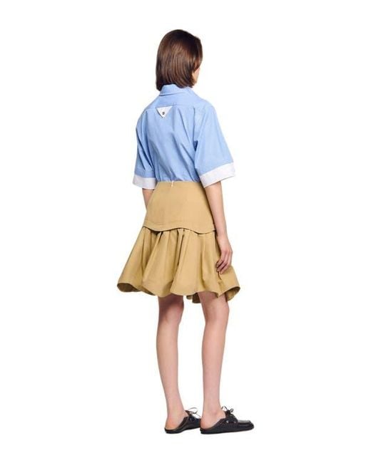 Sandro Blue Mini Flared Pleated Skirt