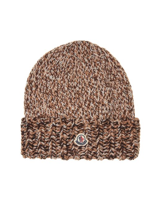 Moncler Brown Logo Patch Rib Wool Beanie