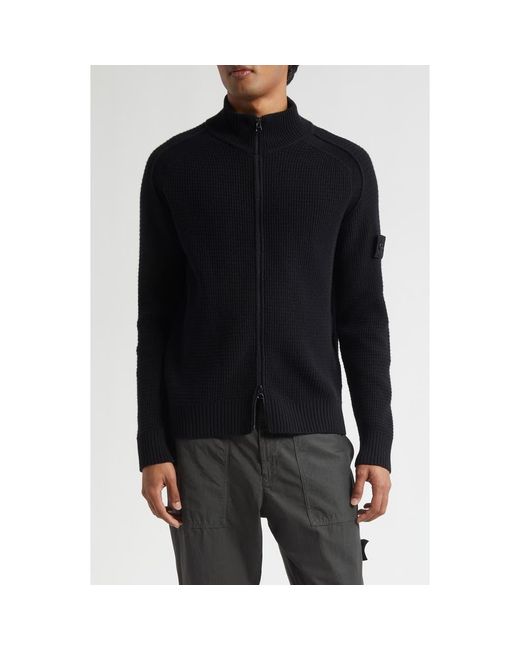 Stone Island Black Ghost Virgin Wool Zip Cardigan for men