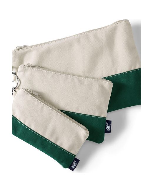 Lands' End Green Zip Canvas Pouch 3 Pack
