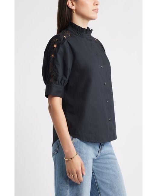 Caslon Black Ruffle Lace Appliqué Cotton Top