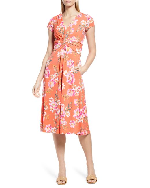 Vince Camuto Floral Twist Front Midi 