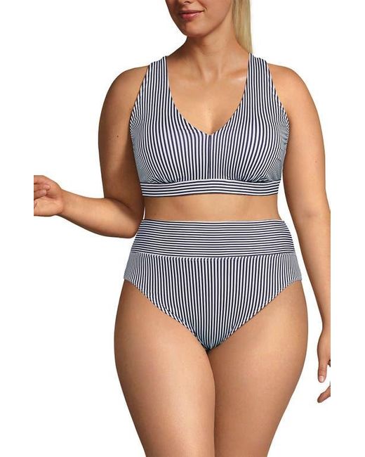 Lands' End Multicolor Chlorine Resistant V-Neck Midkini Swimsuit Top And High Leg High Waisted Bottoms 2 Piece Set