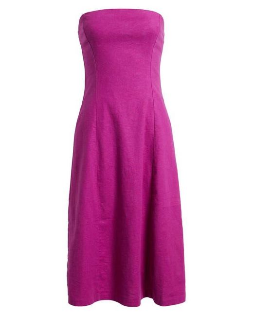 Open Edit Pink Strapless Linen Blend Midi Dress