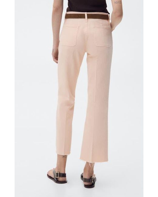 Mango Natural Alex Raw Hem Patch Pocket Crop Flare Jeans