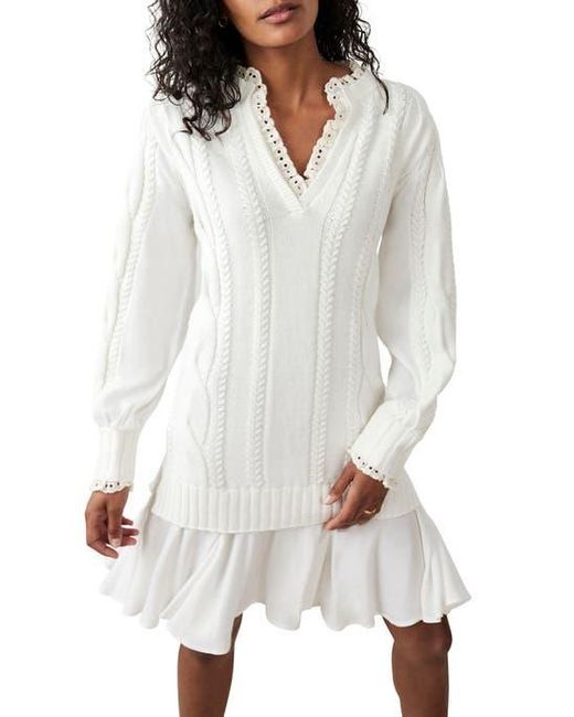 Mint Velvet White Cable Knit Gathered Hem Mini Dress