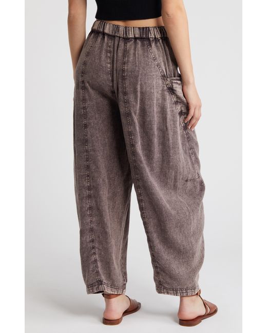 Free People Brown High Road Pull-on Linen Blend Barrel Pants