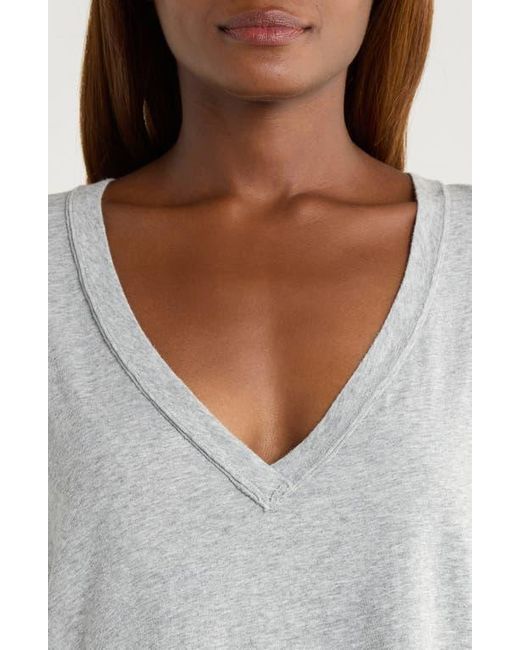 Free People Gray Nina V-Neck Cotton T-Shirt
