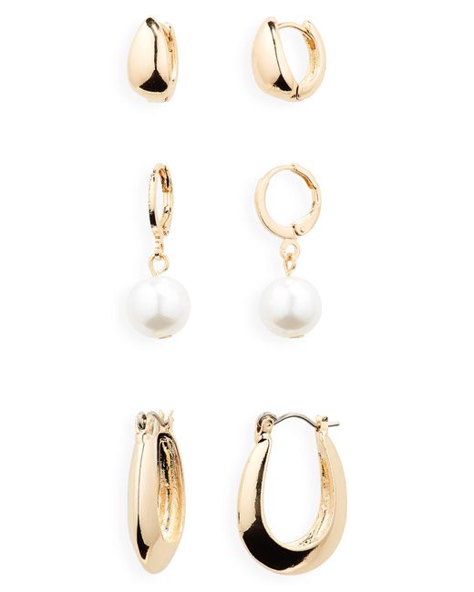 BP. White Set Of 3 Imitation Pearl Hoop Earrings
