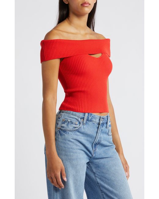 Astr Red Ainsley Cutout Off The Shoulder Sweater