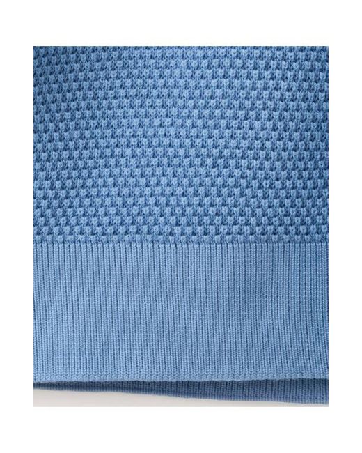 Mango Blue Solid Cotton Waffle Zip Polo Sweater for men