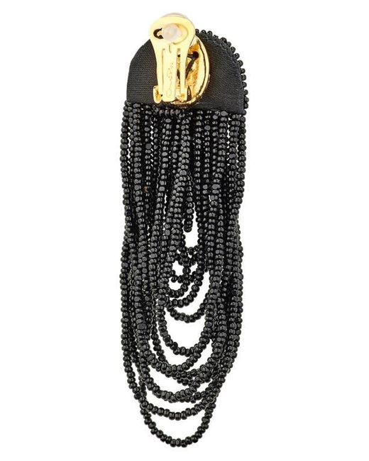Oscar de la Renta Black Beaded Double Curtain Clip-On Drop Earrings