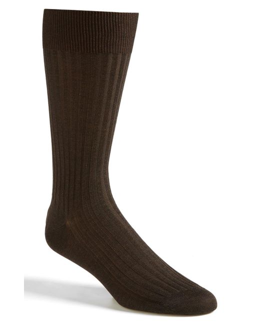 Pantherella Brown Cotton Blend Mid Calf Dress Socks for men