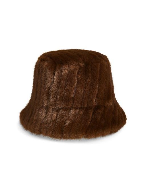 La Fiorentina Brown Faux Fur Bucket Hat
