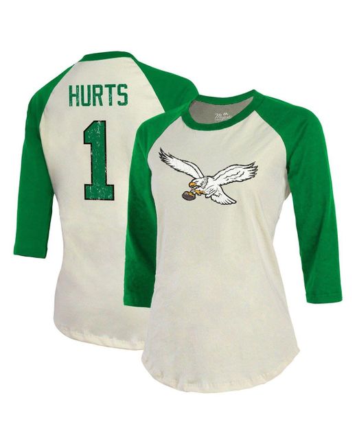 Majestic Threads Jalen Hurts /kelly Green Philadelphia Eagles Player Raglan Name & Number Fitted 3/4-sleeve T-shirt At Nordstrom