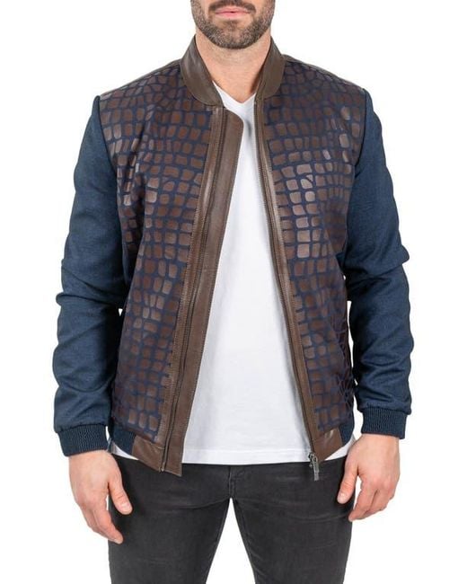 Maceoo Gray Mixed Media Leather Jacket for men
