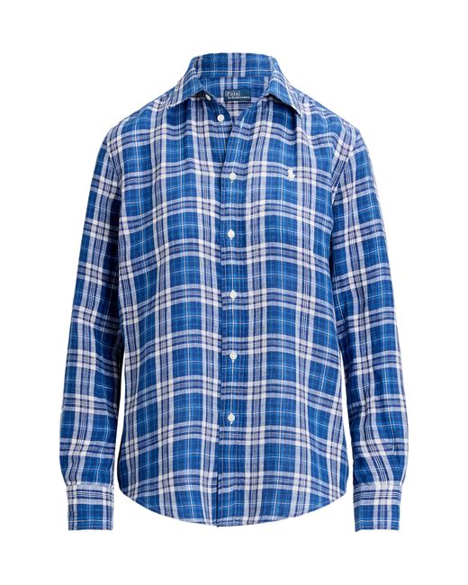 Polo Ralph Lauren Blue Plaid Linen Button-up Shirt