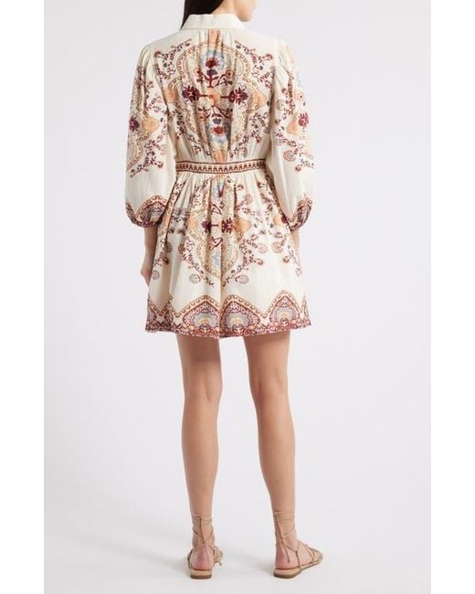 Cleobella Natural Leigh Placement Print Cotton & Linen Minidress
