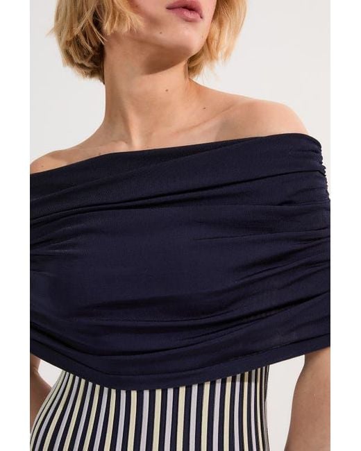 Karen Millen Blue Striped Bardot Knitted Maxi Dress