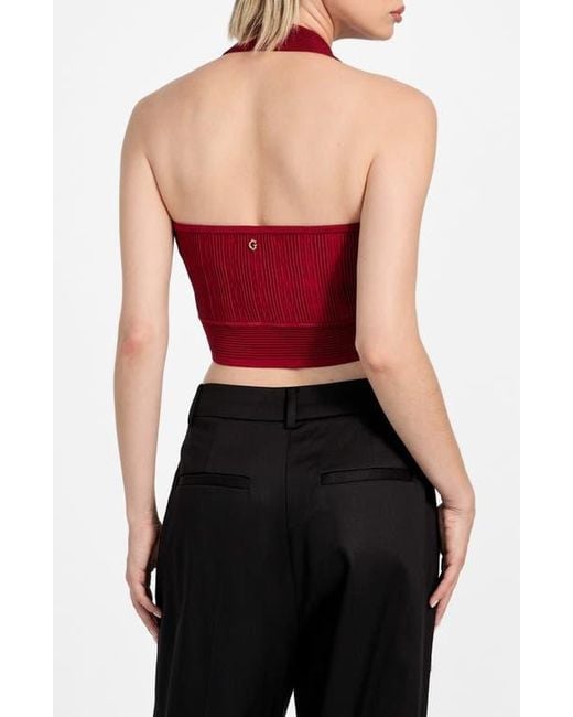 Guess Red Sofie Rib Crop Halter Top