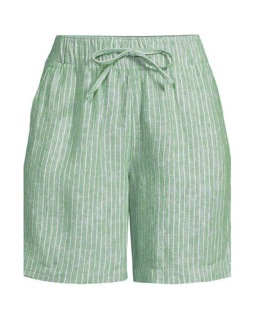 Lands' End Green Linen High Rise Pull On 7 Shorts