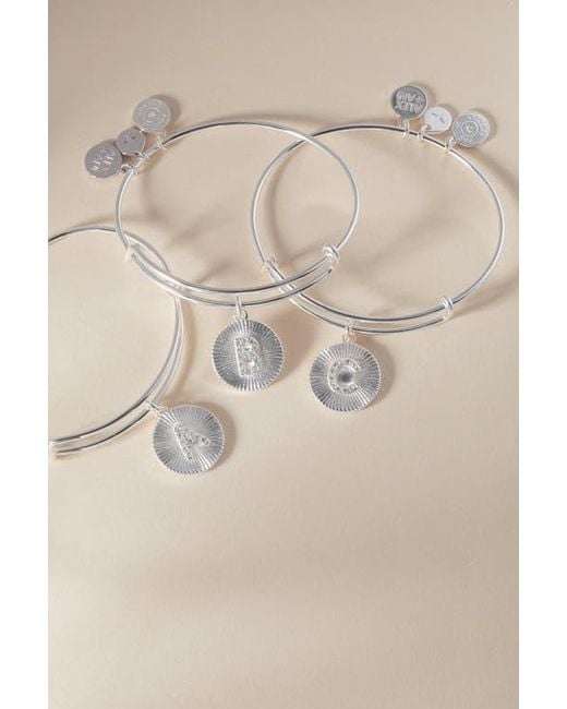 ALEX AND ANI White Pave Starburst Texture Initial Bangle Bracelet