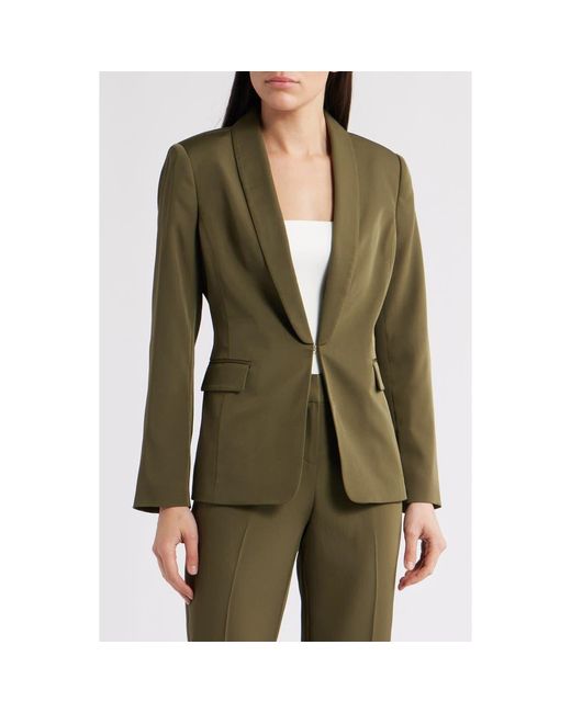 Tahari Green Brushed Woven One-Button Blazer
