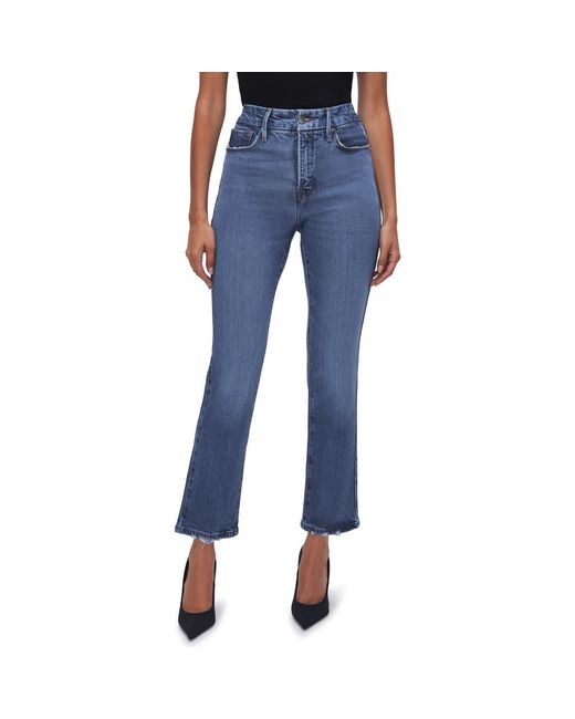 GOOD AMERICAN Blue Good Legs Soft-Tech High Waist Ankle Straight Leg Jeans