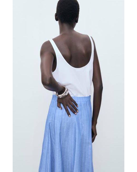 Mango Blue Stripe Cotton & Linen Skirt