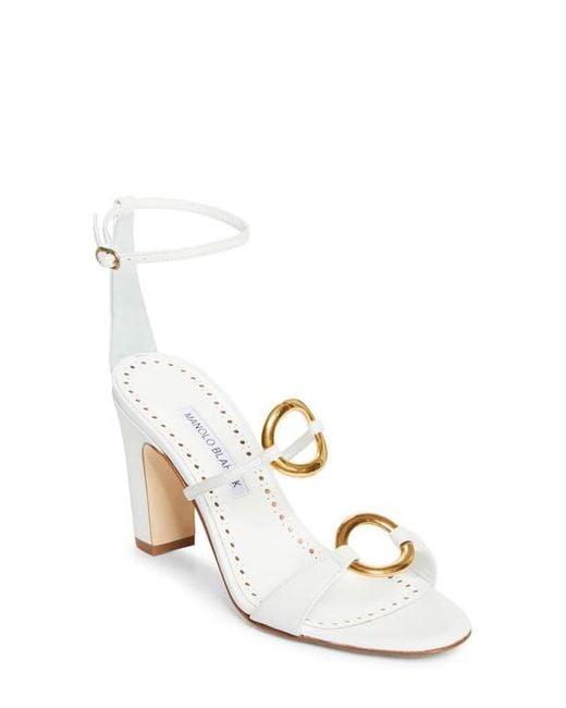 Manolo Blahnik White Hisfahan Ankle Strap Sandal