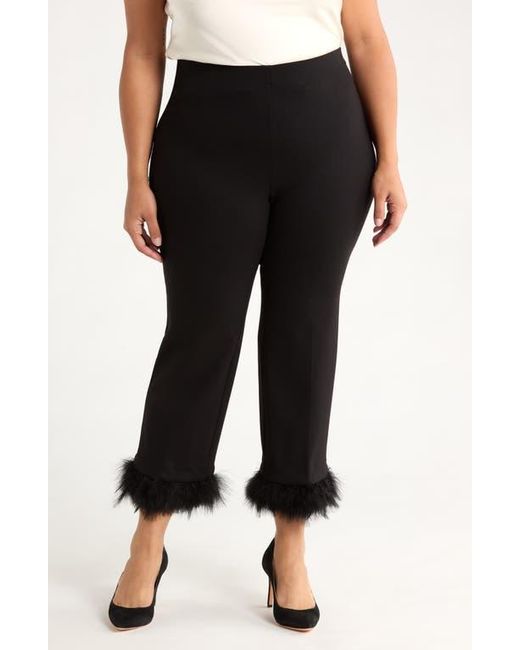 Anne Klein Black Crop Feather Trim Pull-On Pants