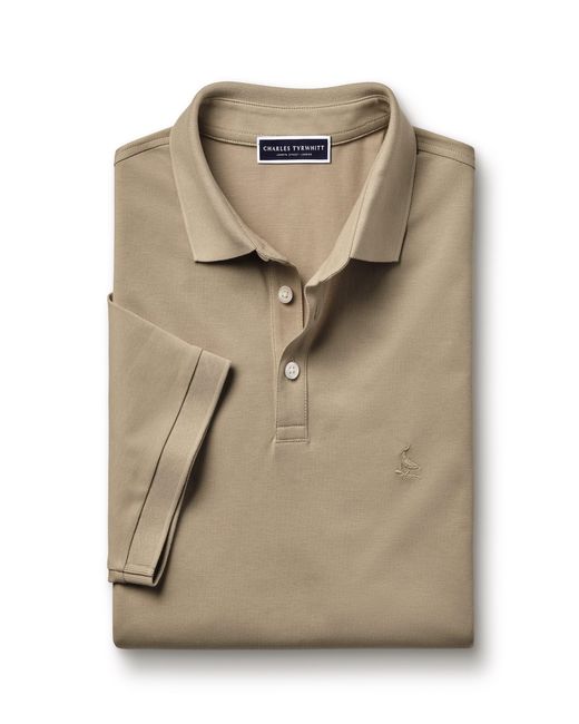 Charles Tyrwhitt Gray Solid Short Sleeve Cotton Tyrwhitt Pique Polo for men