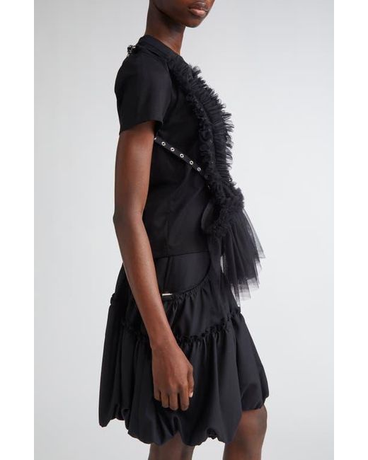 Noir Kei Ninomiya Black Harness Strap Cotton Ponte & Tulle Top