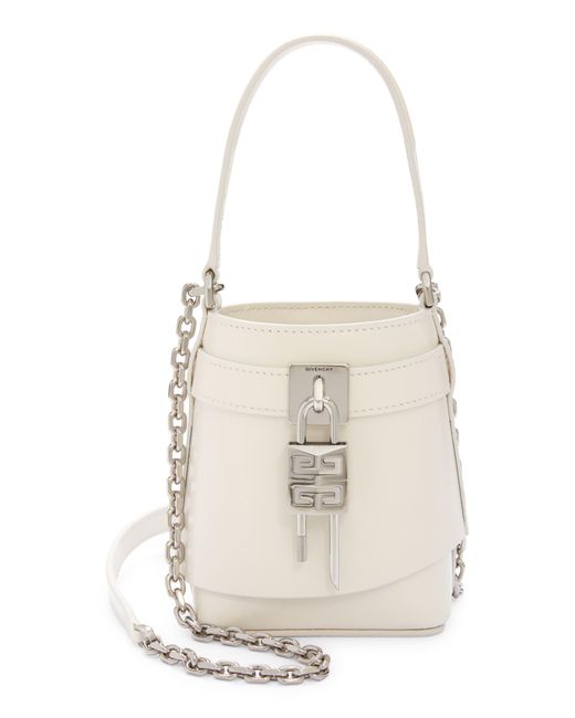 Givenchy White Micro Shark Lock Leather Bucket Bag