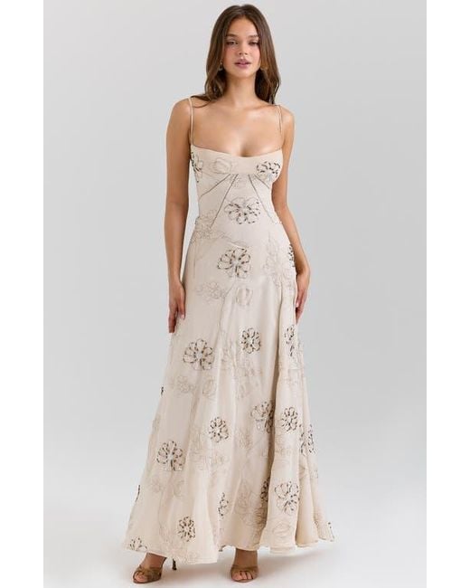 House Of Cb Natural Seren Embellished Georgette Gown