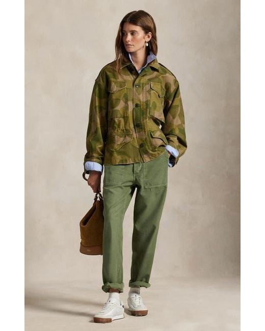 Polo Ralph Lauren Green Geo Print Cotton Twill Field Jacket