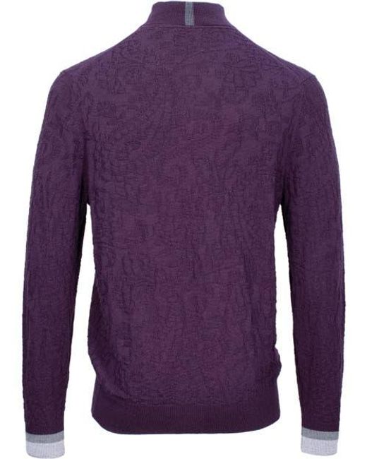 Lords of Harlech Purple Quinn Quarter Zip Merino Wool Sweater for men