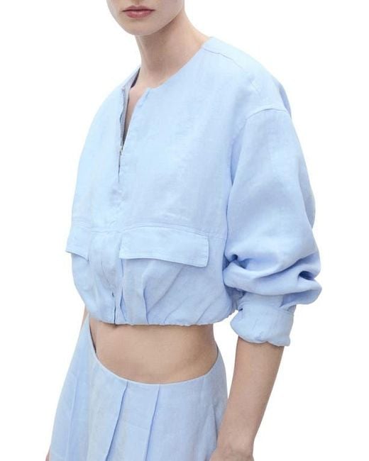 Mango Blue Crop Linen Jacket