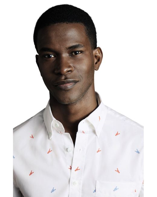 Charles Tyrwhitt White Slim Fit Multi Button-down Collar Non-iron Lobster Print Short Sleeve Shirt for men