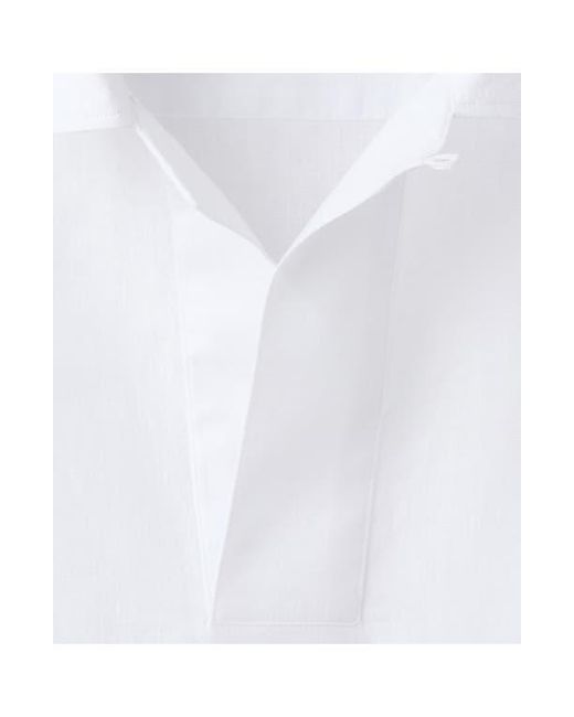 Mango White Solid Slub Linen Polo for men