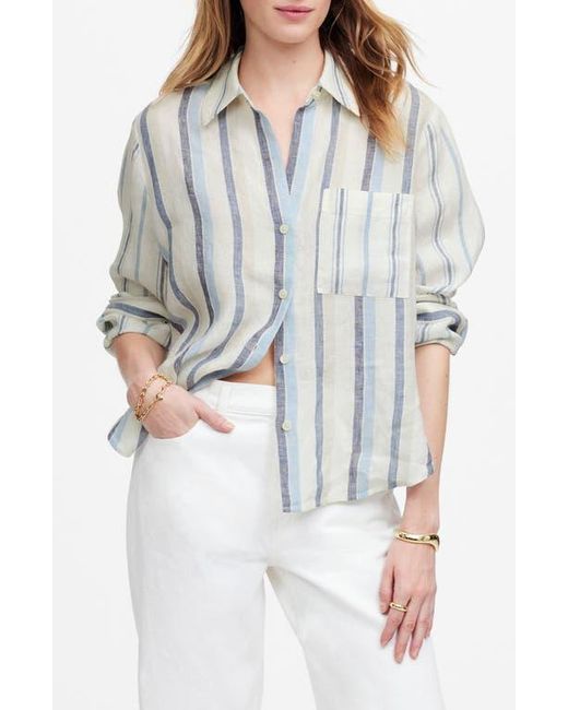 Madewell Gray Stripe Linen Button-Up Shirt
