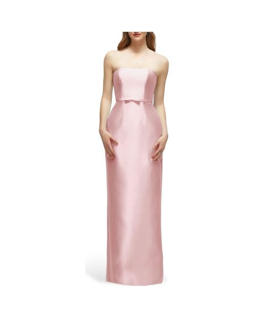 Alfred Sung Pink Strapless Bow Belt Satin Twill Column Gown