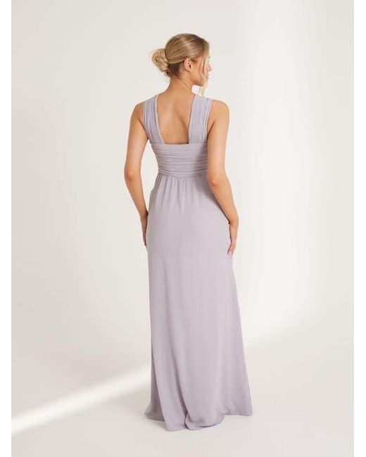 Six Stories Purple Cross Neck Chiffon Bridesmaid Dress