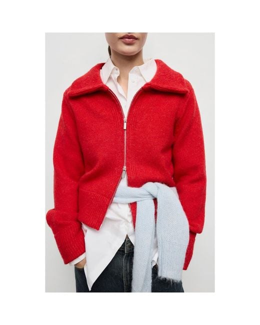 Mango Red Zip-Front Cardigan