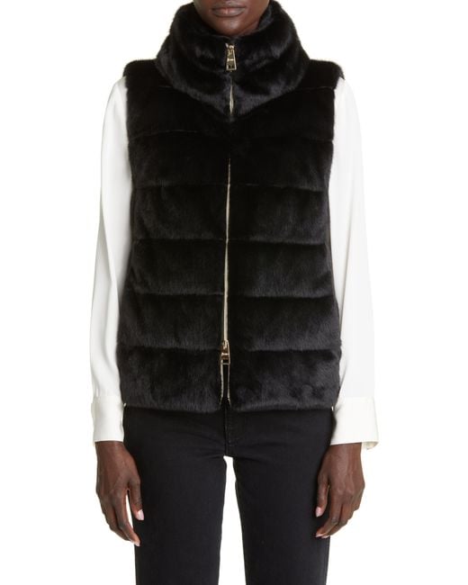 Herno Faux Fur Down Puffer Vest in Black Lyst