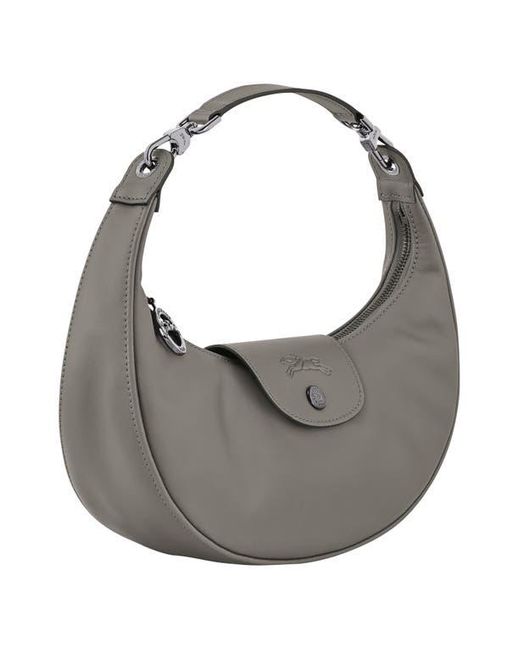 Longchamp Gray Le Pliage Xtra Round Leather Top Handle Bag