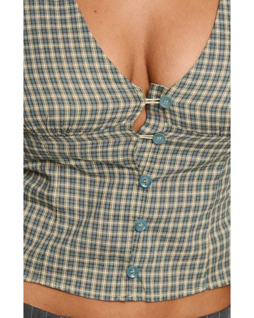 Princess Polly Gray Isolda Check Cotton Button-Up Top